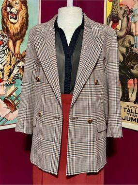 Vintage Henry White Plaid Blazer Size 6